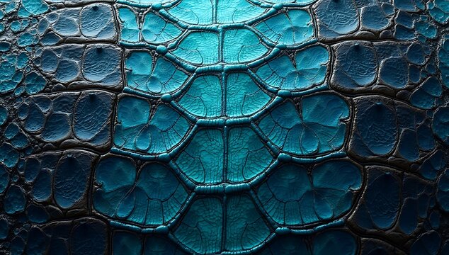 Close-up texture of blue and green reptile scales, detailed pattern