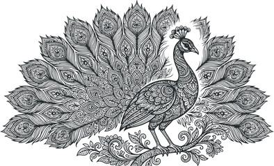 Fototapeta premium Intricately designed peacock standing on a branch