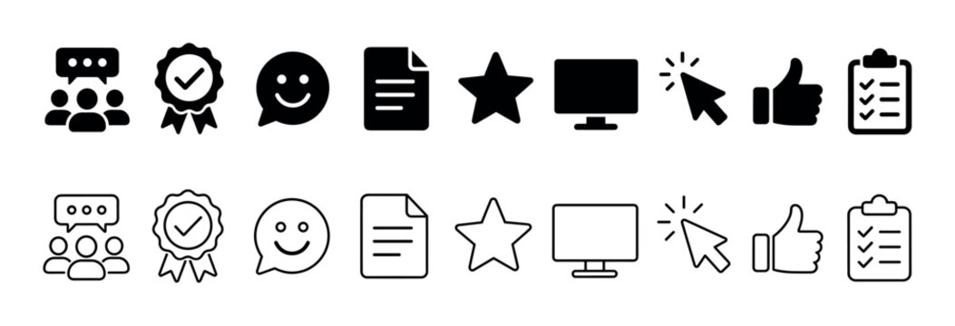 Collection of user interface icons representing feedback, approval, and interaction elements