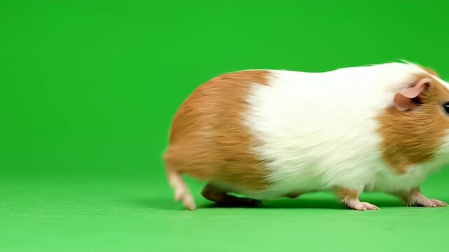 Guinea pig walking slowly across a green screen background for easy keying and compositing
