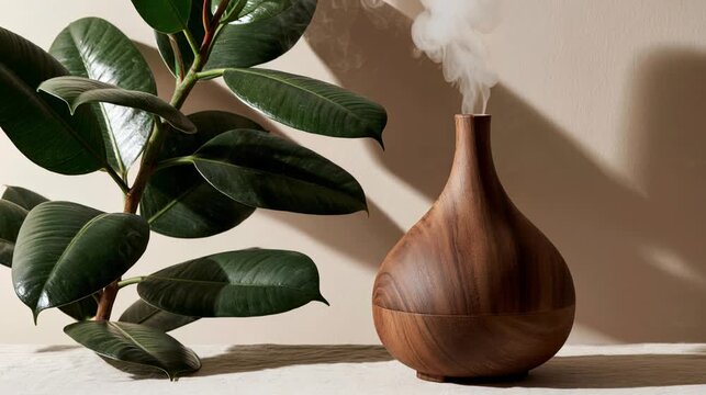 Wooden Aroma Diffuser Releasing Soft Steam