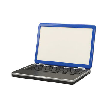 Open laptop with blue bezel on a white background