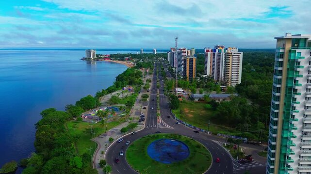 Aerial Landscape of Ponta Negra and Rio Negro in Manaus