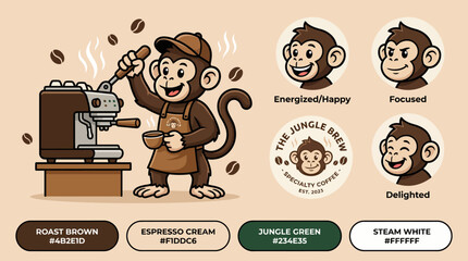 Cartoon monkey making espresso coffee art. © bay
