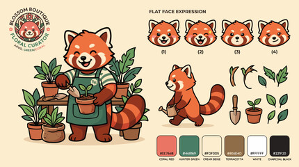 Illustration of a red panda gardening. © bay