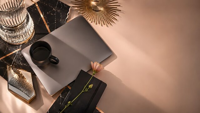 Business, money, wallet aesthetic flat lay composition on a soft neutral background