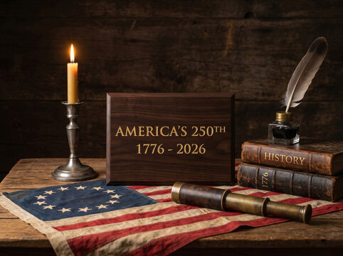 Glorious America USA 1776-2026 semiquincentennial. Historic 250th anniversary independence day honors patriotic july 4th 250 heritage. National freedom celebration, Betsy Ross flag, colonial legacy