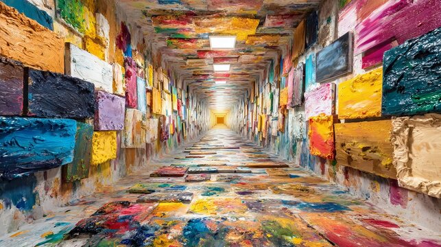 Colorful Canvas Tunnel with Layers of Paint on Walls