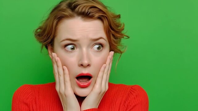 Female holding her hands to her cheeks in surprise