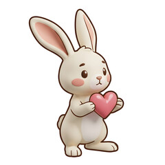Obraz premium Cute cartoon bunny holding a pink heart