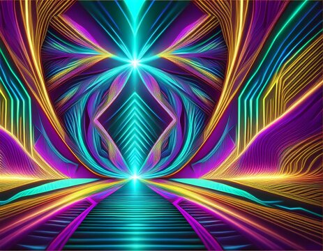geometric patterns and fractal beauty psychedelic art with neon effects digital abstract creation
