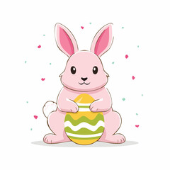 Fototapeta premium Cute Pink Easter Bunny Holding Decorated Egg