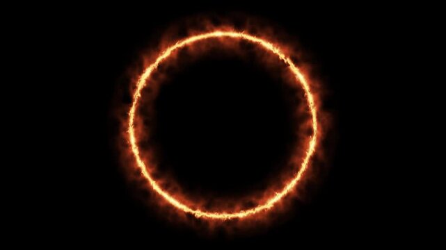 Fire circle frame with blazing flames and glowing fire effects on a black background. Perfect for cinematic intros, gaming overlays, video transitions and motion graphics projects.