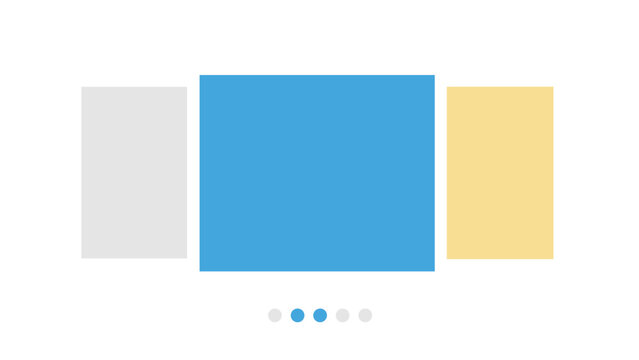 Three colored rectangles and pagination dots on white background