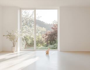 Fototapeta premium Quiet Interior with Cat and Seasonal Light 