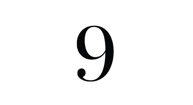 Single black numeral nine on white background.