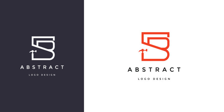 Letter SB logo design featuring a creative hammer icon for construction company branding in a modern minimalist vector style