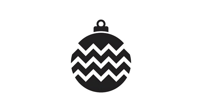 Baubles Ornament Icon with Zigzag Pattern and Top Loop, Black Holiday Decoration Symbol on White Background