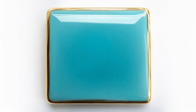 soft blue glazed square tile with gold grout detail on a white background