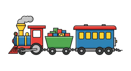 Naklejka premium Colorful Cartoon Toy Train Illustration with Playful Carriages for Kids.
