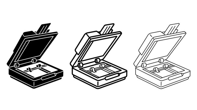 Isometric 3d printer icons in monochrome and outline styles for creative projects