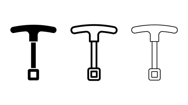 Minimalist set of t-shaped tool icons in three styles: solid, outline, and transparent