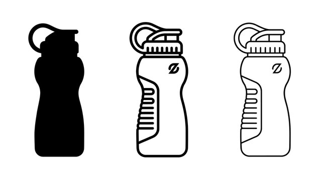 Water bottle silhouette and outline collection on white background