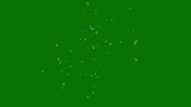 Abstract air bubbles rising animation, transparent soap bubble motion with glossy reflections and colorful iridescence, isolated green screen overlay, seamless background loop