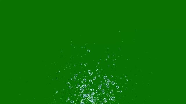 Realistic abstract water and soap bubbles animation, glossy transparent bubble texture floating upward, isolated green backdrop, colorful highlights, seamless compositing loop