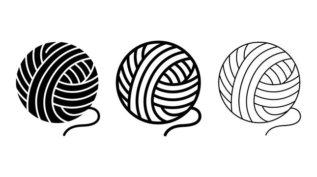 Monochrome yarn ball trio with intricate pattern details