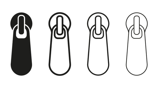 Minimalist zipper pull tab icons in linear black and white style