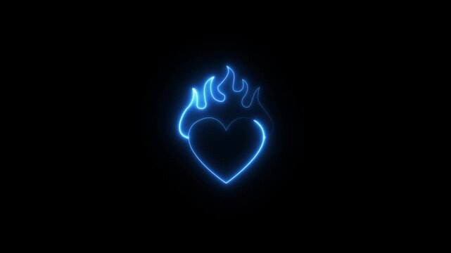 neon heart beat with love icon animation on a black background. Abstract glowing neon valentines love heart icon.blue neon.