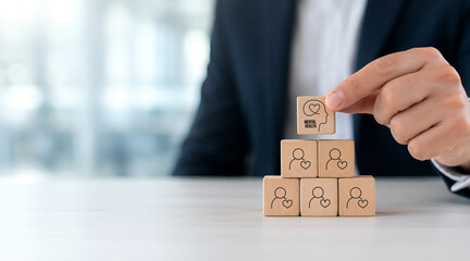 Mental Health in the Workplace. A mental health block among employee icons  highlighting the importance of psychological wellbeing  care and support as a core part of workplace culture.