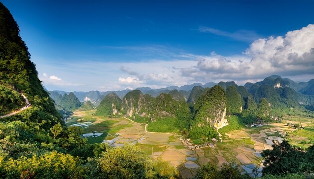 towering karst formations at the ha giang loop vietnam lush valleys