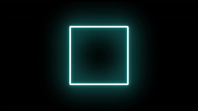 neon square box frame glowing cyan light outline of a geometric square line shape frame 4K video animation with soft edge bright glow design element isolated  with an alpha transparent background 