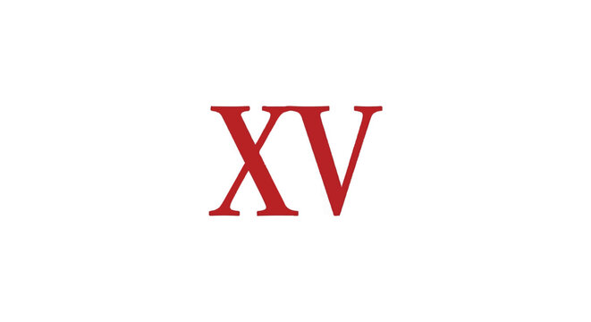 Elegant red Roman numeral XV on clean white background for minimalist design.