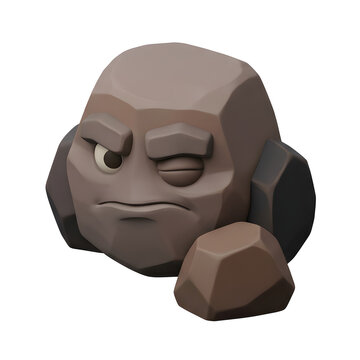 Grumpy cartoon rock character with a displeased expression