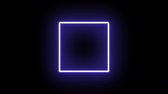 neon square box frame glowing blue light outline of a geometric square line shape frame 4K video animation with soft edge bright glow design element isolated  with an alpha transparent background 