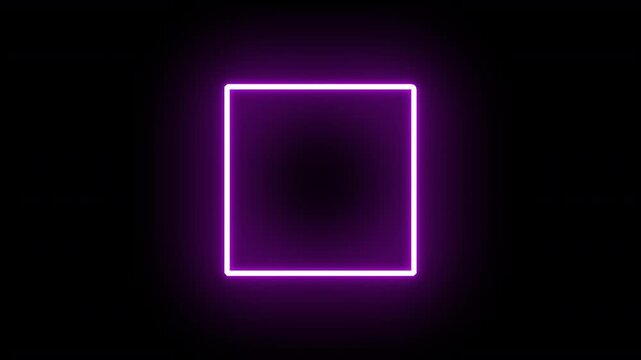 neon square box frame glowing purple light outline of a geometric square line shape frame 4K video animation with soft edge bright glow design element isolated  with an alpha transparent background 