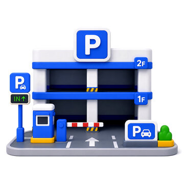 Premium 3D Parking Garage Building Icon on White Background