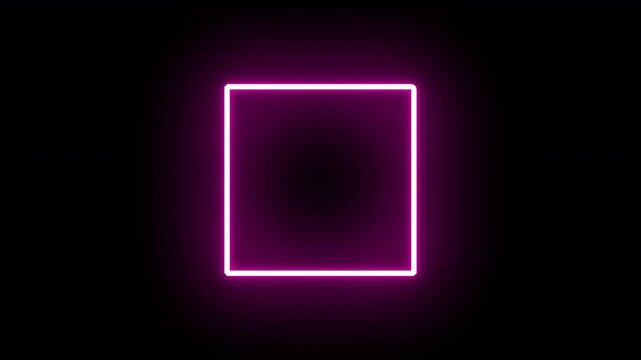 neon square box frame glowing magenta light outline of a geometric square line shape frame 4K video animation with soft edge bright glow design element isolated  with an alpha transparent background 