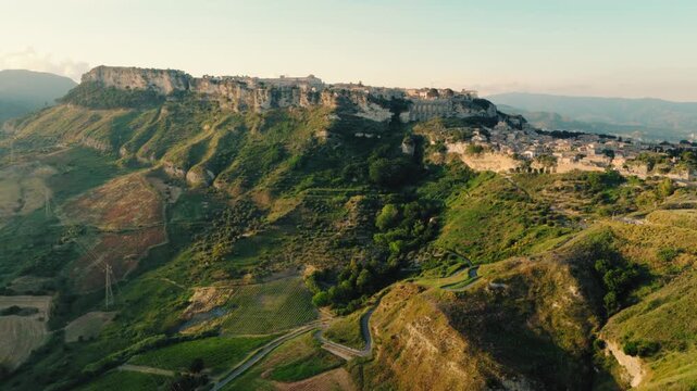 The hill of Gerace historical hamlet in Calabria, aerial shot