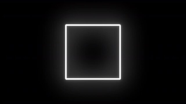 neon square box frame glowing white light outline of a geometric square line shape frame 4K video animation with soft edge bright glow design element isolated  with an alpha transparent background 