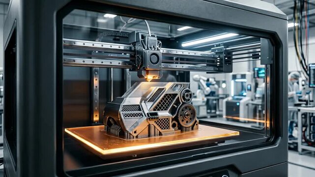 Industrial 3D Printer Manufacturing Metallic Component in Lab