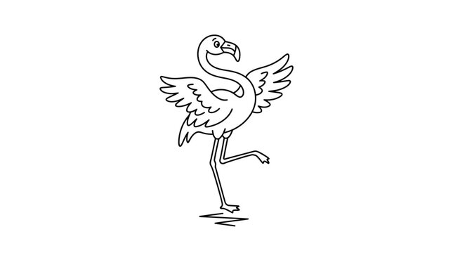 Graceful white stork standing on one leg minimalist line art illustration