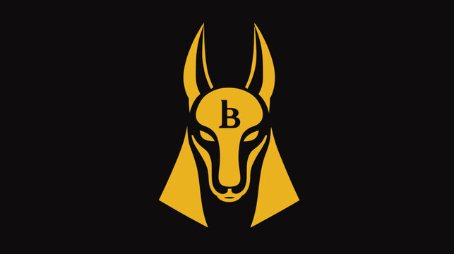 Golden Anubis head logo with letter b monogram.