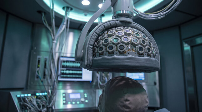 Patient undergoing brain scan with advanced meg helmet