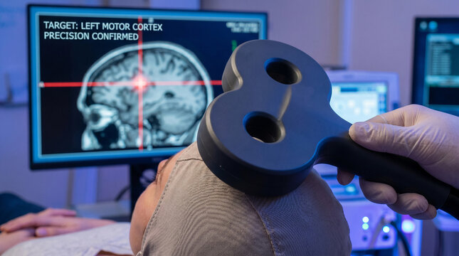 Medical professional performing neuronavigation tms therapy on patient