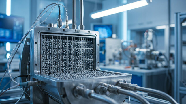 Advanced chemical pellet reactor chamber inside research laboratory
