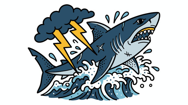 Aggressive Shark Attack on Stormy Seas